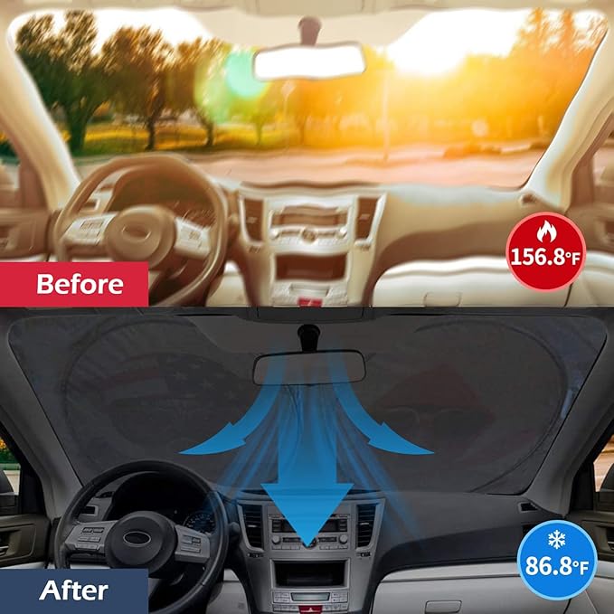 IC ICLOVER Car Windshield Sun Shade with Pet Design, Cute Cartoon Dogs Pattern Automotive Foldable Front Window Sun Visor Protector, Blocks Sun UV Rays Keeps Vehicle Cool (59×33 Inch) Standard Size