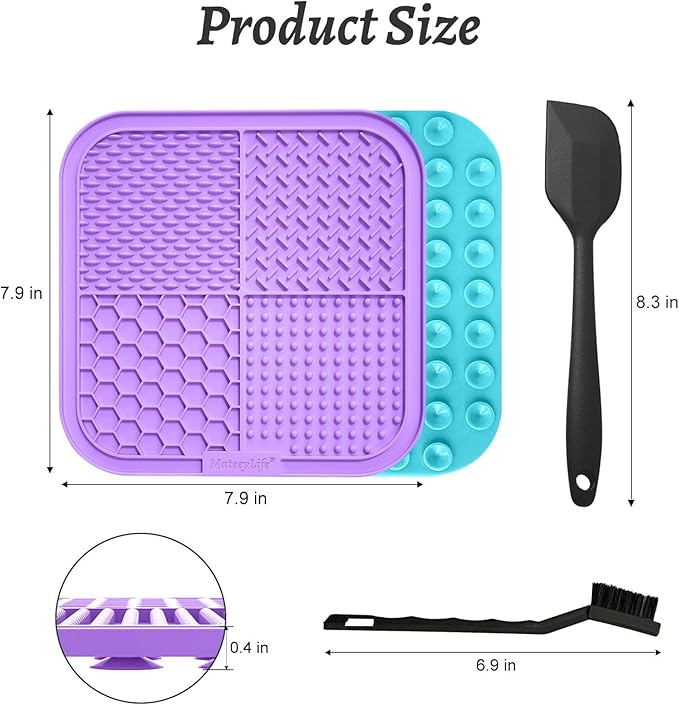 MateeyLife 2PCS Large Lick Mat for Dogs and Cats, Licking Mats for Dog Anxiety Relief, Cat Peanut Butter Lick Pad for Boredom Reducer, Dog Treat Mat Perfect for Bathing Grooming Purple&Light Blue