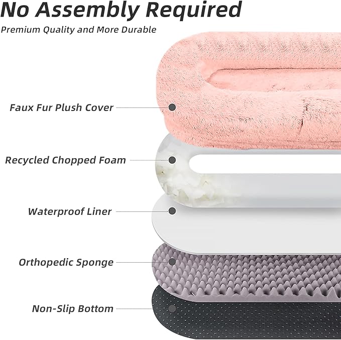 Human Dog Bed - Extra Large Dog Bed for Humans,71''x45''x12'' 、 Giant Cuddle Pillow Pet Lounger, Super Soft Plush Orthopedic Floor Cushion for Adults, Kids, Pets - Washable Cover, Pink.