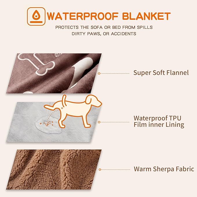CAPT.SNOOZE Waterproof Dog Blankets Pet Blanket, 30"x40" Cat Blanket for Indoor Cats, Soft Fluffy Sofa Car Bed Protector, Reversible Sherpa Fleece Puppy Blanket for Small Medium Dogs (Chocolate)