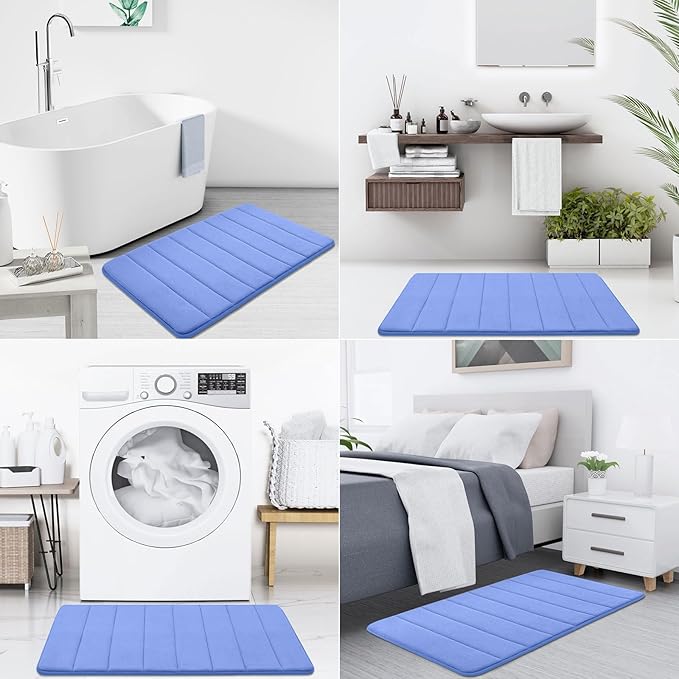 Buganda Memory Foam Bath Mat, 60" x 24", Ultra Soft and Non-Slip Bathroom Rugs, Water Absorbent and Machine Washable Bath Rug Runner for Bathroom, Shower, and Tub, Cornflower Blue