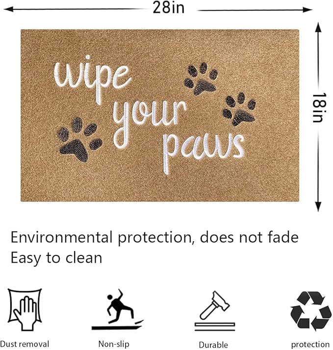 Front Door Doormat - Wipe Your Paws Entrance Mats, Durable Non Slip Rubber Absorbent, Funny Dog Mat for Front Door
