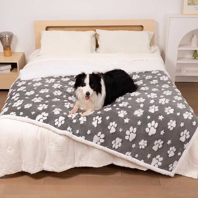 Yaning Waterproof Blanket for Dog Cat or Adult, Cute 3D Textured Paw Dog Blanket for Bed Couch Sofa, Soft Liquid Pee Proof Pet Furniture Protector, 60"x80", Grey