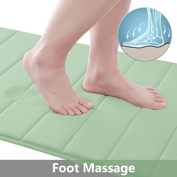 Buganda Memory Foam Bath Mat, 24" x 16", Ultra Soft and Non-Slip Bathroom Rugs, Water Absorbent and Machine Washable Bath Rug for Bathroom, Shower, and Tub, Sage Green