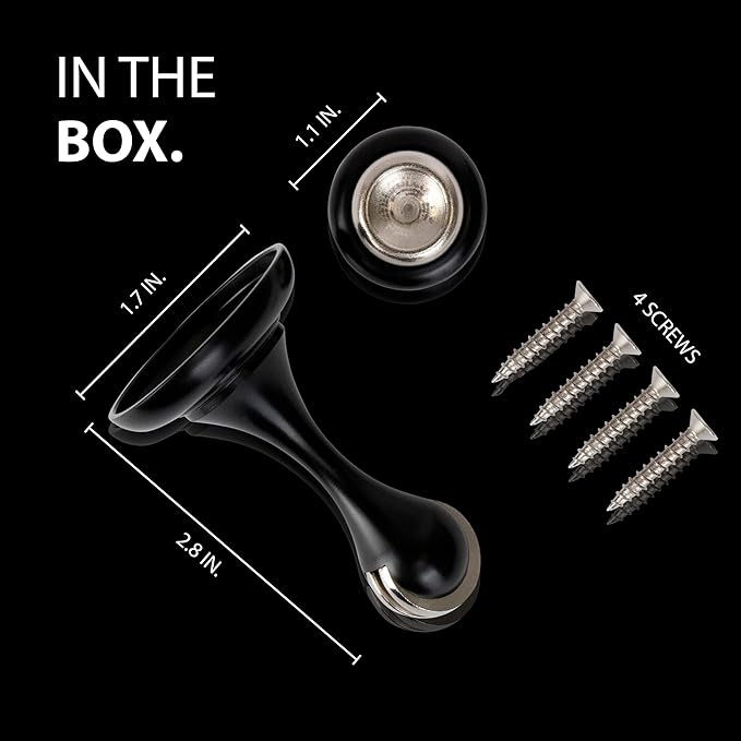 Mega Handles Magnetic Door Stopper, Scratch Free Magnetic Door Catch for Wall, Elegant Magnet Stopper for Floor or Wall - Matte Black (2 Pack)