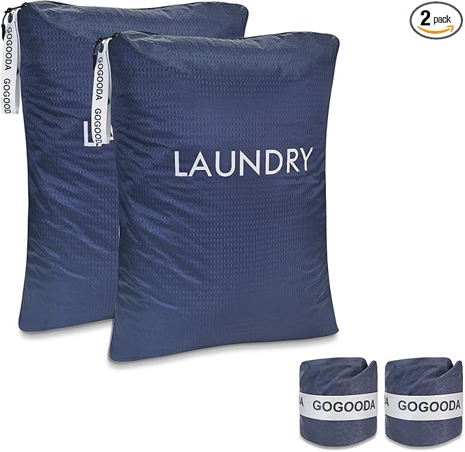 GOGOODA Travel Laundry Bags – Packable & Splash-Resistant Clothes Organizer with Handle | Lightweight, Foldable & Space-Saving for Suitcase, Gym, Beach & Business Trips (Navy Blue)