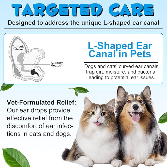 Ear Infection Treatment Drops for Dogs and Cats,with 1% Hydrocortisone Soothing Dog Yeast Infection, Itchy Ear Relief-Treats Ear Infections for Dogs & Cats - 2 fl oz