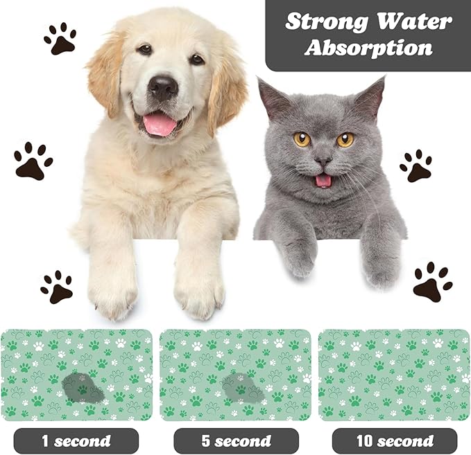 Dog Food Mat, Absorbent Water Bowl Mats Cat Pet Feeding Placemats Green 12 * 20 inch