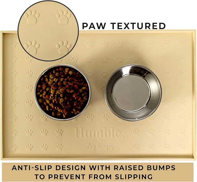 Humble Pet Food Feeding Tray - Non-Slip, Anti-Spill, Raised Dog Mat, Easy Clean Waterproof - Premium Quality Silicone - Perfect for Dog Bowl and Cat Feeding, 24x16 (Sweet Cream)