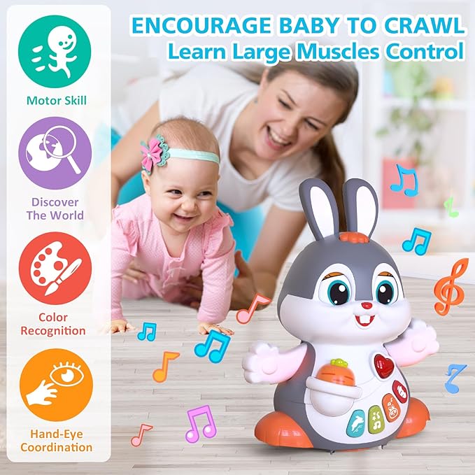 Yerloa Singing Dancing Bunny Toy for Babies 6-12 Month, Musical Crawling Bunny for 1 2 Year Old Boy Girl, Tummy Time Toy Birthday for 6 7 8 9 10 11 12 Months Old