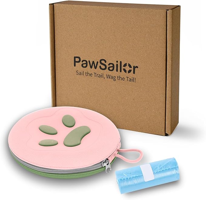Collapsible Dog Bowls, 2-in-1 Travel Double Bowl Water Food Feeder Portable Pet Traveling Camping & Walking 25oz (Pink Green)