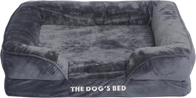 The Dog’s Bed, Orthopedic Standard Foam Waterproof Dog Bed with Standard Support, Medium Grey Plush, Waterproof, Supportive Dog Bed with Replaceable Covers