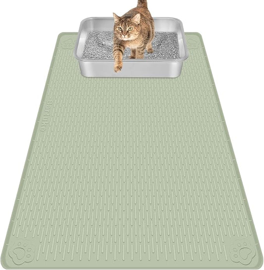 Bartuke Cat Litter Mat, Extra Large 34" x 22" Silicone Mat Litter Trapping Mat for Scatter Control, Soft on Kitty Paws, Easy to Clean (Light Green)