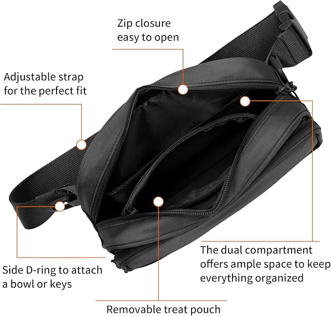 Runlight Dog Training Treat Pouch Fanny Pack,Dog Waist Belt,Dogs Walking Bag Crossbody with Poop Bags,Puppy Treat Bag Training Pouch (Black)