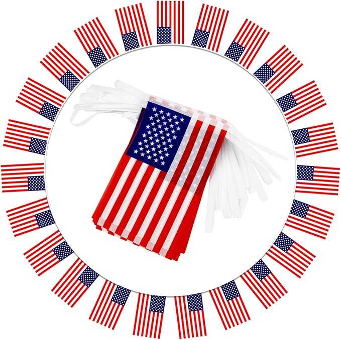 American String Flag Pennant Banner - 38 Flags, 42 Feet Small Mini US Flags Bunting Banner for Country Decoration, School, Party, Sports Events