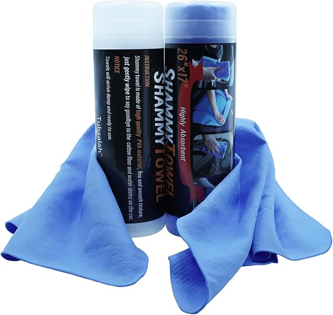 Tubsalah Premium Shammy Cloth for Car Drying - 2 Pack (26”x17”) - Super Absorbent Synthetic Chamois Bathroom,Pets, Dust Remove,- Reusable Non-Scratch Vehicle Dry Towel (Blue)