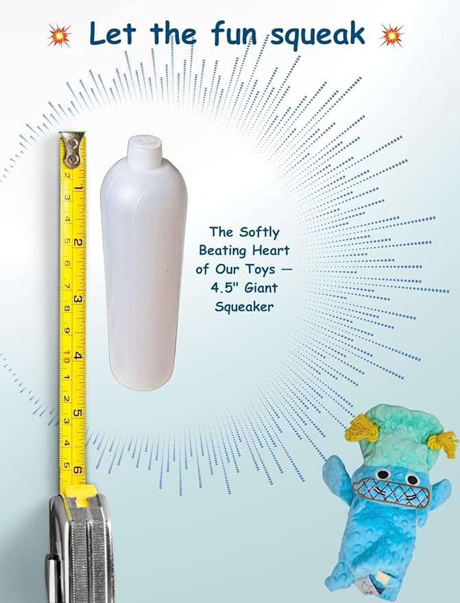 4 in 1 Squeaky Dog Toy – No Stuffing Dog Toy - Big Squeaker, Ropes and Surprise ball-like play item for Small, Medium & Large Breeds–for Chewing, Teething & Fetch–Durable Pet-Safe Materials-Blue Hippo