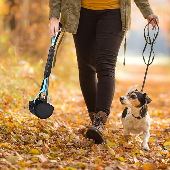 Non-Breakable Pooper Scooper for Large Medium Small Dogs with 24.3inch Long Handle High Strength Material Durable Spring, Easy Grass and Gravel Pick Up