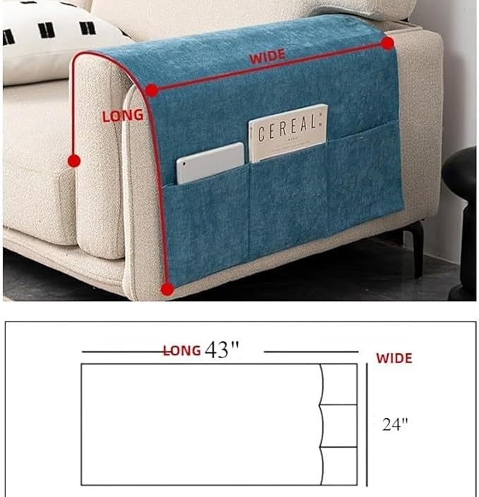 Recliner Chenier Armrest Covers for Living Room Anti-Slip Sofa Arm Protector for Dogs, Cats, Pets Armchair Slipcover for Couch with 3 Pockets for TV Remote Control, Phone, Set of 2 (Navy Blue)
