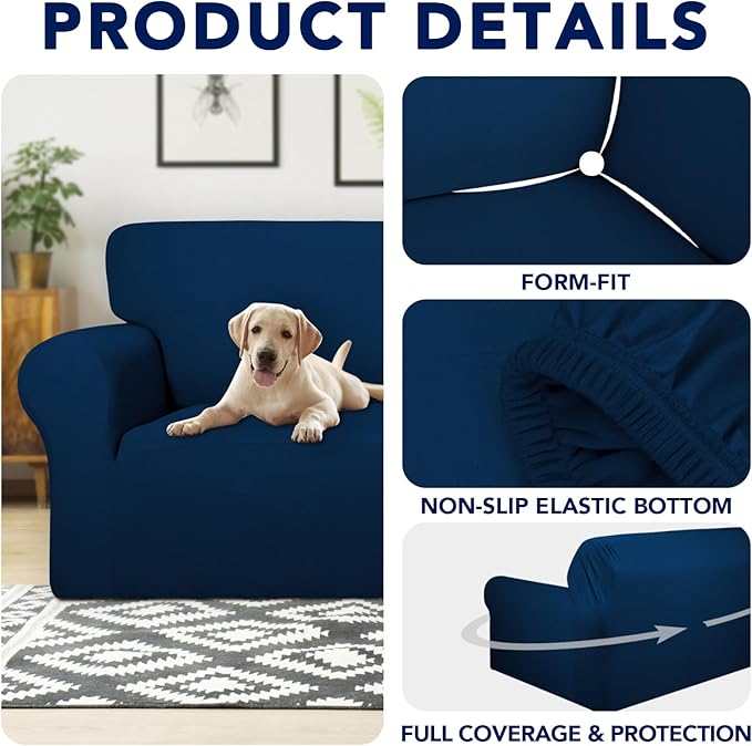 PureFit 100% Dual Waterproof Couch Cover Slipcovers for Couches and Sofas - Stretch Non Slip Fleece Sofa Covers Washable, Leakproof Furniture Protector for Kids, Pets, Dog (Sofa, Navy)