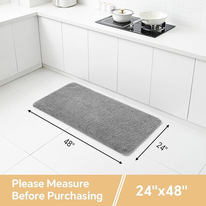 Gray Bathroom Rugs 24"x48" – Long Plush Non-Slip Bath Mat, Absorbent & Washable Microfiber Runner Rug – Perfect for Tub, Sink, or Washroom