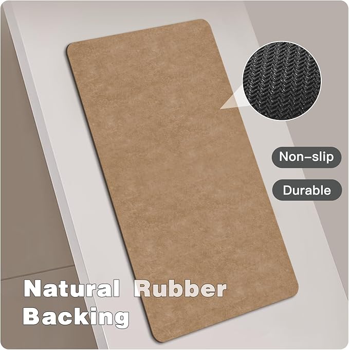 Bathroom Mat Quick Dry, Bathroom Rugs Non Slip Washable Thin Absorbent Bath Mat Fits Under Door Bathroom Floor Mat Perfect for Bath, Shower, or Sink 24"x48" Camel