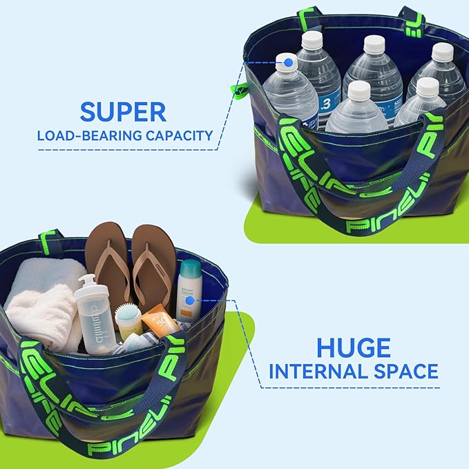 Extra Large Tote Bag Foldable Waterproof Summer Beach Bag for Women Men, Dual Handles, for Swim Gym Camping Shopping