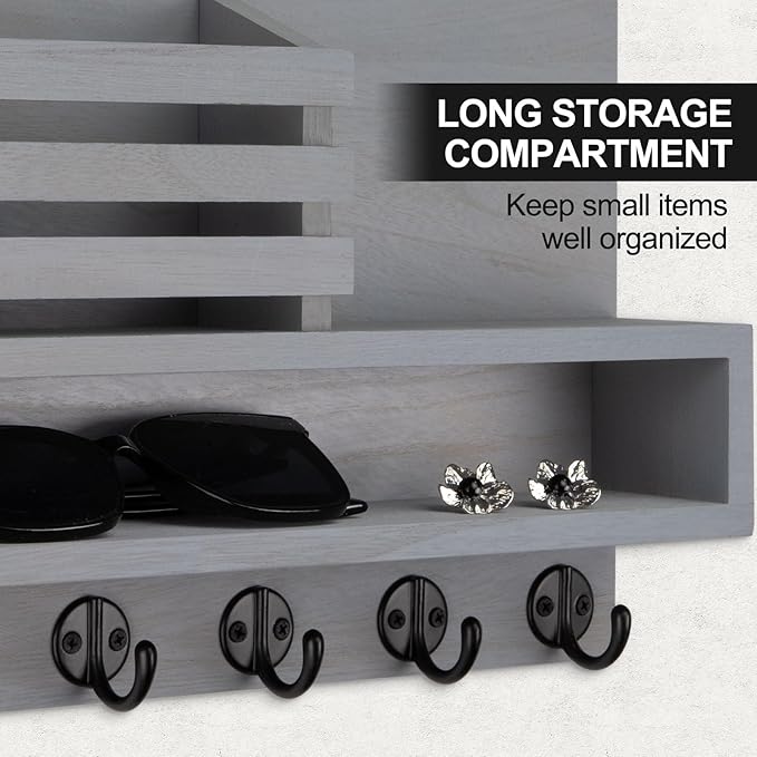 Lucundm Key and Mail Holder Wall Mount, Key Hanger with Long Storage Box and Key Hooks for Coat, Dog Leash, Home Decor Rack, House Accessories, Entry Way Organizer