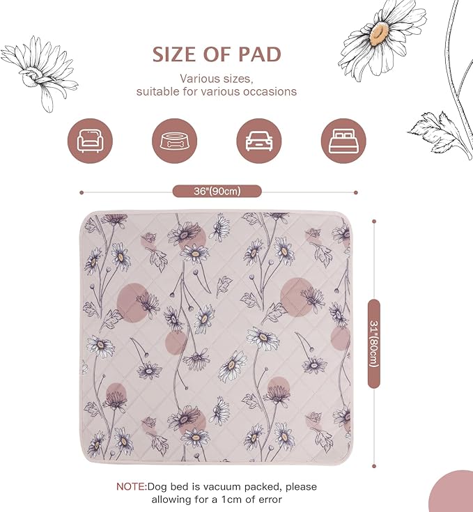 IEUUMLER Washable Pee Pads for Dogs, 2 Pack Non-Slip & Waterproof Whelping Pad, Reusable Puppy Potty Training With Fast Absorbent for Playpen EU007 (Pink Daisy, 31"X36"-2pcs)