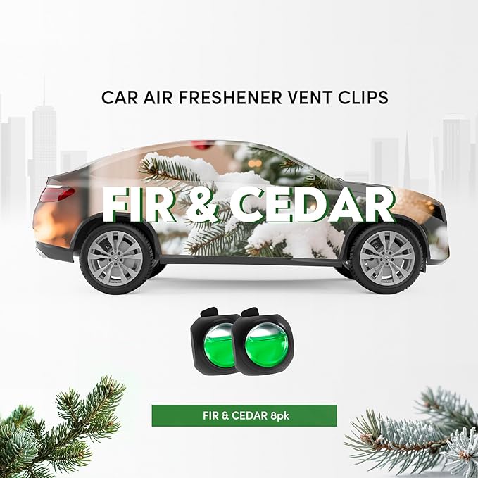Car Air Freshener Vent Clips, 8 Pack, Provides Long-Lasting Scent, Up to 240 Days, Odor Eliminator (Cedar)