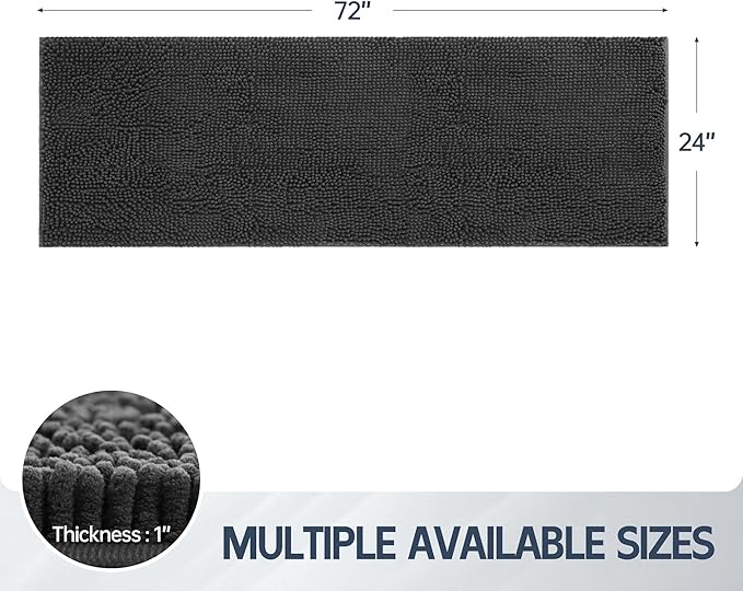 Futurwit Dog Door Mat for Muddy Paws, 72" x 24" Chenille Absorbent Front Door Mat Inside, Large Runner Mud Mat for Dogs, Machine Washable Non Slip Outdoor Indoor Entrance Doormats, Grey