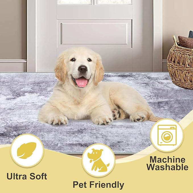 COMSLE Door Mat, Front Door Mat Indoor for Entrance Faux Wool Absorbent Non Slip Modern Throw Rug for Entryway Hallway Muddy Paws - Pet Friendly, 24x36 Inches, Modern Gray Machine Washable