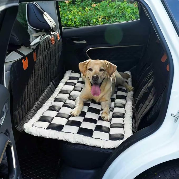 AEEISHOMEREFORM Dog Bed Mat for Car Back Seat，Waterproof Backseat Pet Bed Pad，Non-Slip Dog Car Seat Cover，Leather Pet Cushion Fit for Backseat Extenders and Trucks SUV (Black, 24.8x54 inch)