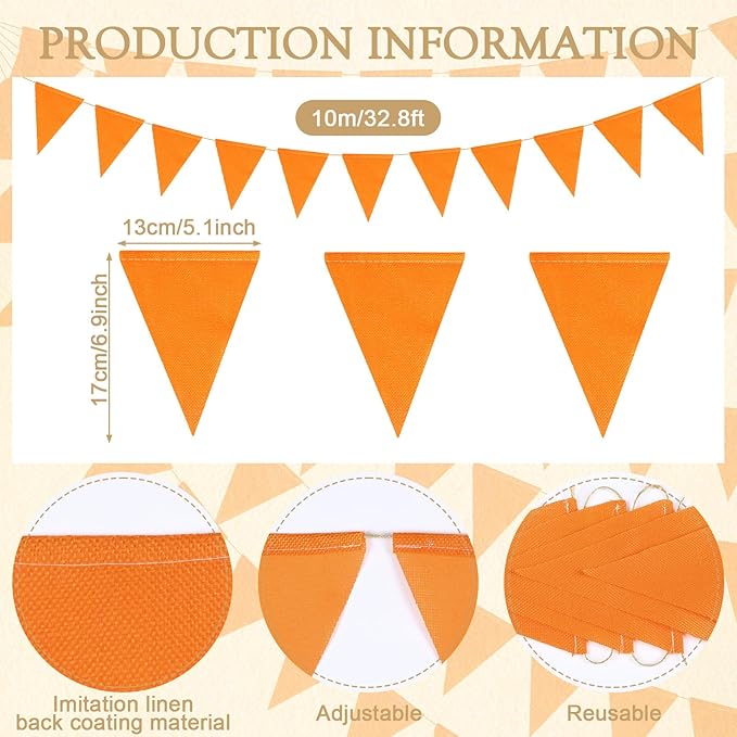 HESTYA 42 Pieces Thanksgiving Fall Party Decorations Orange Pennant Banner Flag Fabric Autumn Bunting Triangle Banner Garland for Fall Wedding Carnival Birthday Outdoor Events Party Supplies