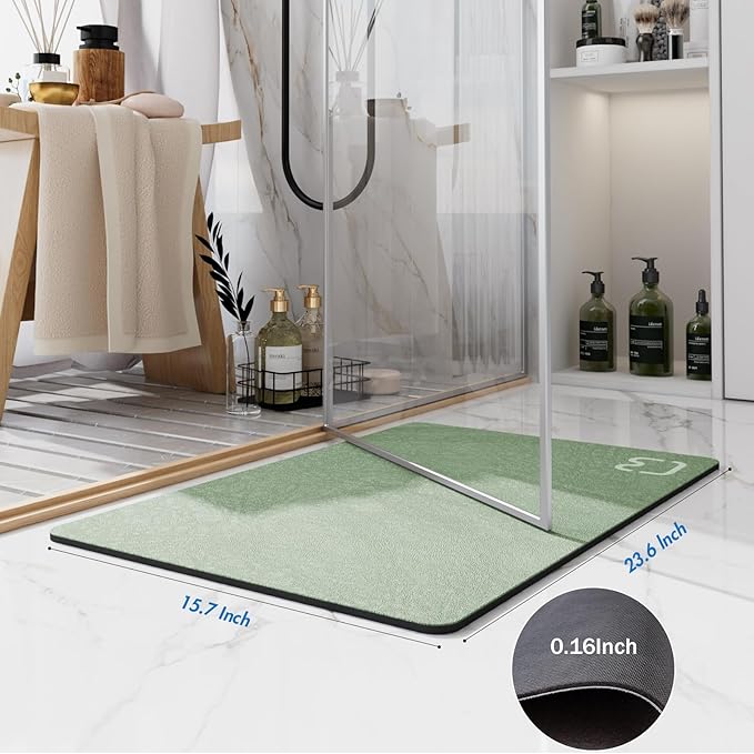 Sage Green Bathroom Mat Rugs 15.7" x 23.6" Super Absorbent Quick Drying Diatomaceous Earth Bath Mats for Bathroom Non Slip Rubber Backed Thin Bathroom Rugs Floor Mat, Machine Washable