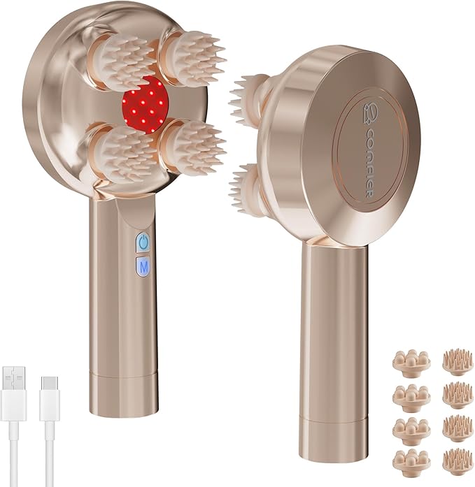 COMFIER Handheld Scalp Massager Hair Growth,Cordless Hair Head Massager with 3 Modes & 8 Silicone Claws,IPX7 Waterproof Body Massager for Stress Relax,Pet Massage,Head Scratcher,Gifts Men,Women(Gold)