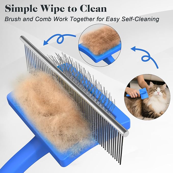 2PCS Slicker Brush for Dogs & Pet Comb,Professional Dog Grooming Brush (Cats,Goldendoodles,Poodles,Labradoodles) with Extra Long Pins to Effectively Remove Tangles, Knots and Mats (Blue, Medium)