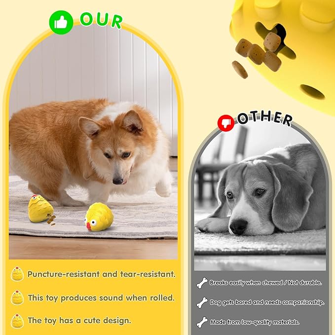 Natural Rubber Squeaky Chicken Dog Toy - Interactive Food Dispensing Chew Toy for Puppy Teething & Dental Health - Durable Rubber Chew Toys for Small Medium Dogs