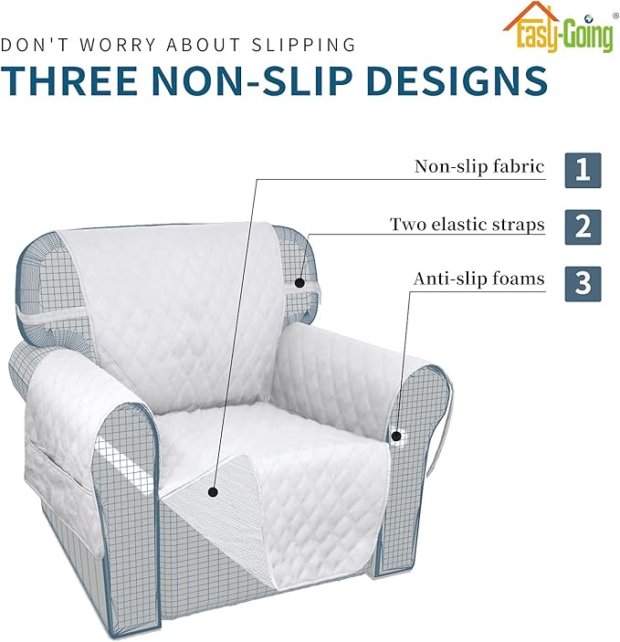 Easy-Going Sofa Slipcover Waterproof Couch Cover for 3 Cushion Couch Sofa Cover Furniture Protector Cover Pets Covers Washable Non-Slip Fabric Pets Kids Children Dog Cat (Sofa, White)