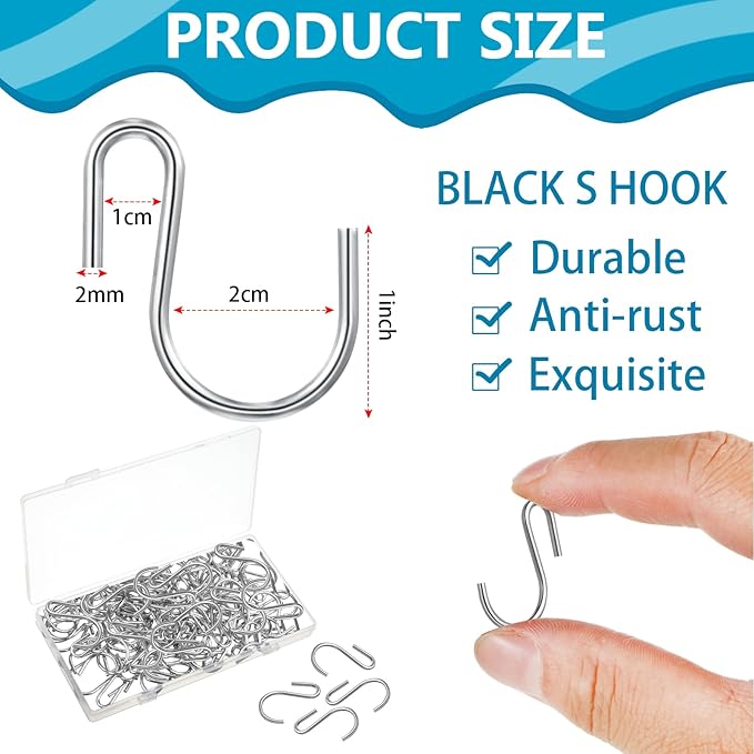 Sratte 120 Pieces Small S Hooks for Hanging Heavy Duty Mini S Shaped Metal Hook Hanger Ornament Storage Hooks for Plants DIY Craft Hanging Pot Jewelry Key Chain Tags Kitchenware(Silver, 1 Inch)