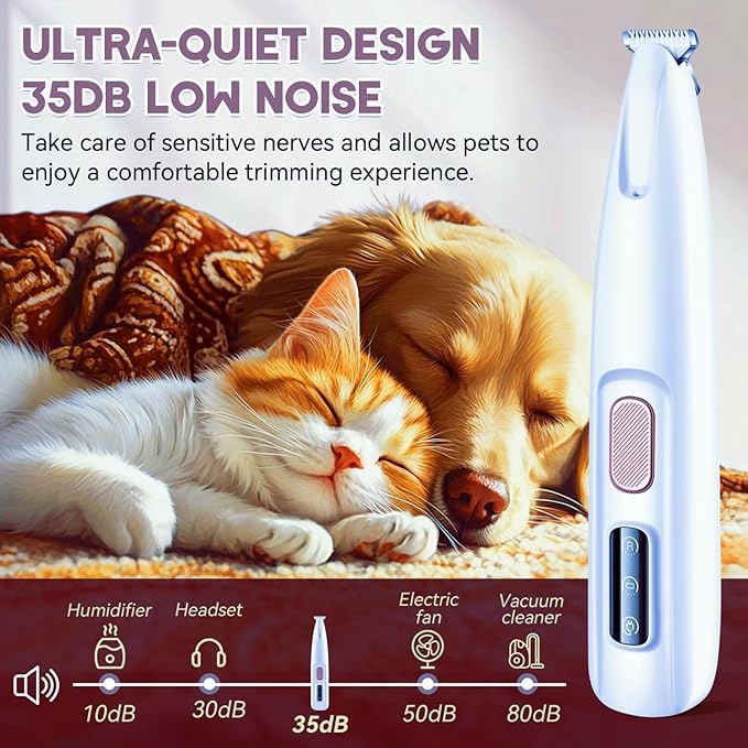 Micro Precision Dog Paw Trimmer, Pet Paw Trimmer with LED Light, Electric Pet Clippers Rechargeable, Grooming Shaver for Dogs Cats Rabbits Eyes Face Ears Feet Rump Hair, Paw Cleaner Waterproof (White)