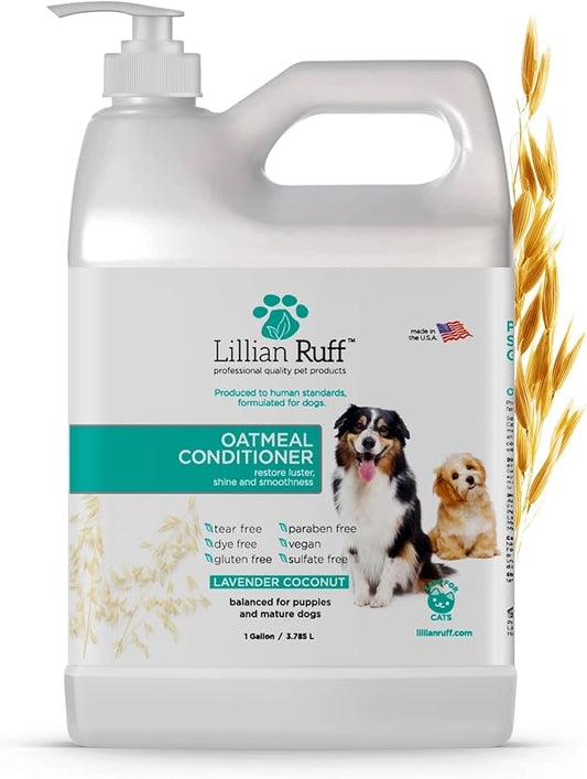 Lillian Ruff PRO Formula Oatmeal Dog Conditioner - Nourishing & Calming Relief for Allergies & Sensitive Skin - Detangles, Softens & Adds Shine with Oatmeal, Coconut Oil & Lavender - USA (Gallon+Pump)
