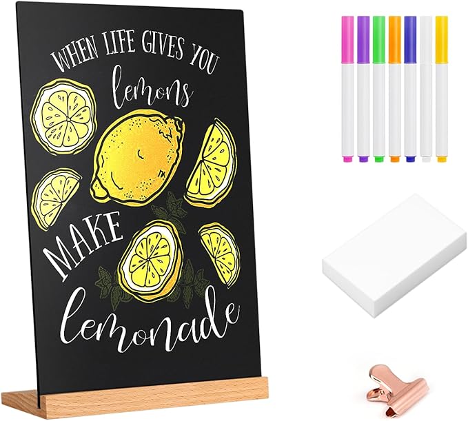 Tabletop Chalkboard with Wood Stand - 1 Pack, 8 x 12 Inch Double Sided Blackboard Food Signs Menu Message Boards for Coffee Bar, Lemonade Stand, Party Decoration - Slant Back