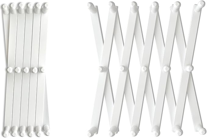 Mercurial Trade Expandable Wooden Coat Rack Hanger – Accordion Wall Mounted Pine Wood Hooks – Hand Made Vintage Expending Pegs – Hang Coat, Jacket, Hat, Leash, Towel, Mug, Bag, 17 Hook Chalk White