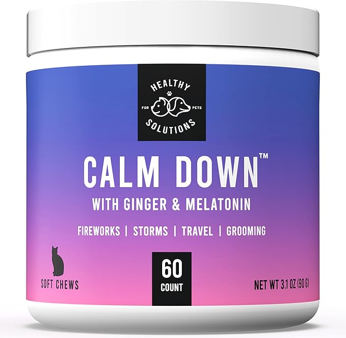 Calming Chews for Cats - Cat Calming Treats for Anxiety, Stress Relief Aid, Storms, Grooming, Fireworks, Separation, Travel, & Motion Sickness - Made in USA (60 Soft Chews- Cat)