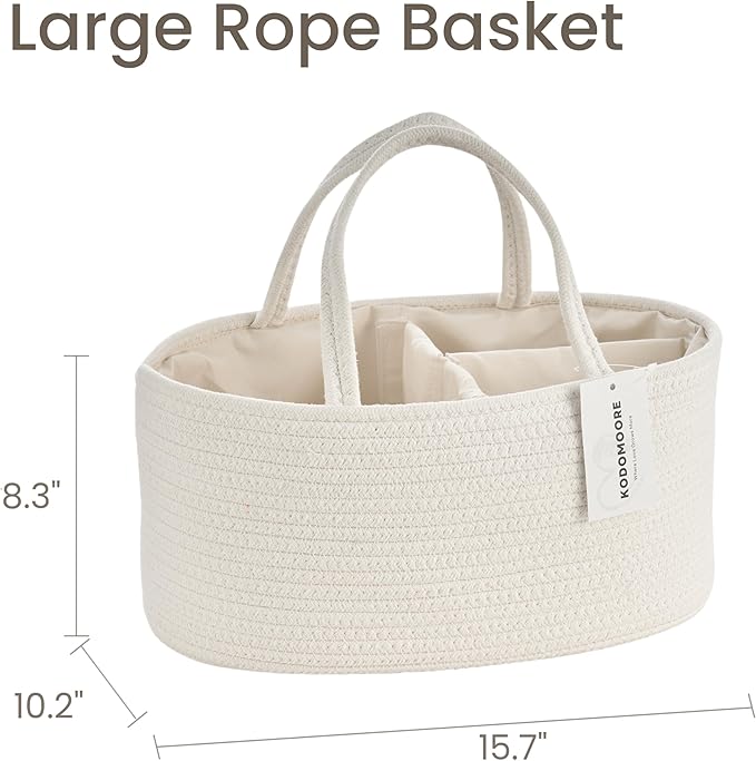 Diaper Caddy Organizer, Empty Gift Basket for Newborn Essentials, Baby Storage Basket, Stylish Gift Bag for Baby Shower, Boys and Girls - Large, Off White