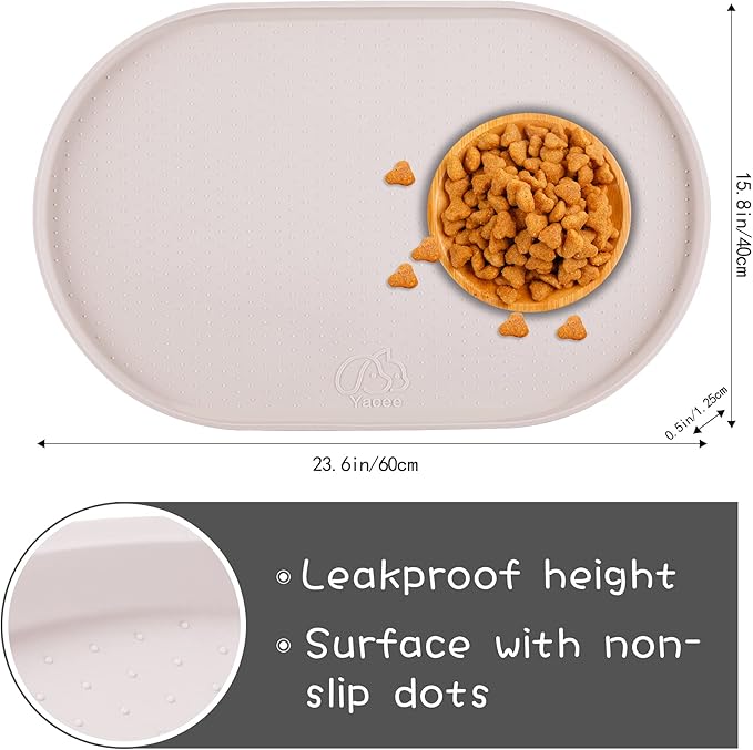 100% Waterproof 0.5" Raised Edge BPA Free Silicone Dog Food Mat, Pet Cat Feeding Mats Contain Spills Protects Floors, Placemats for Cats and Dogs Water Bowl Dishwasher. (Large/XL, White Sand)