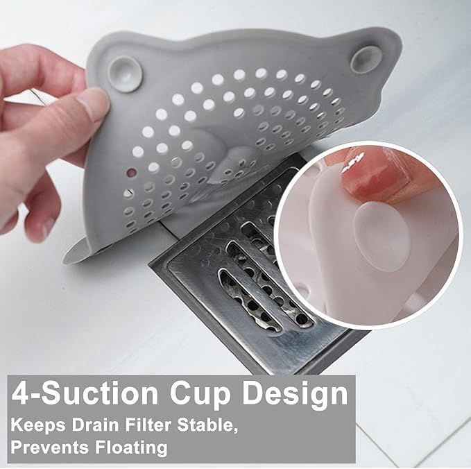 6 Pack Hair Drain Catcher with Suction Cups, 5.91x5.91 inch Universal Sink Strainer, Silicone Shower Drain Cover, Suit for for Bathroom Bathtub Tub Kitchen, 3 Colors 6pcs Hair Stoppers Included