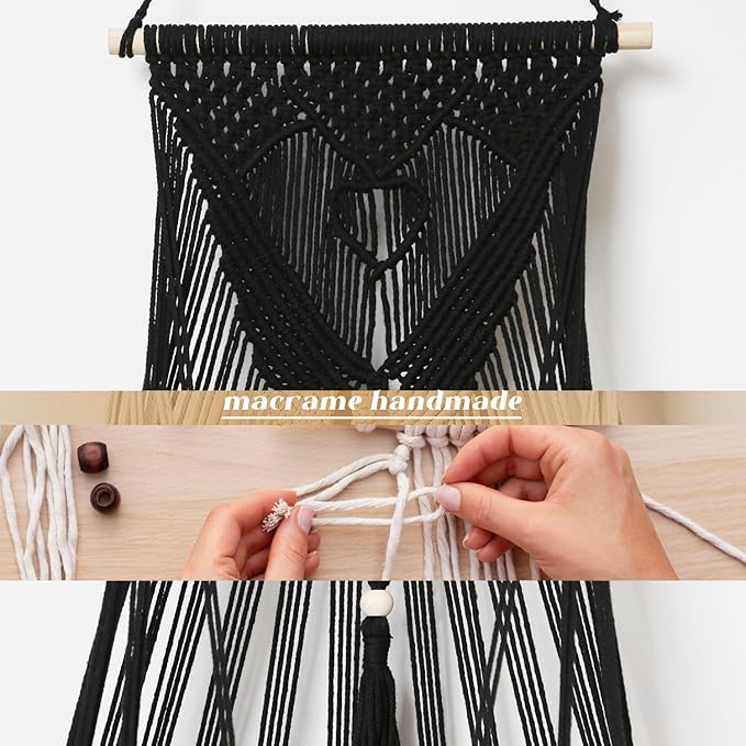 Stuffed Animal Net or Hammock Corner or Wall Hanging Net for Plush Toy Storage Boho Macrame Toy Display Nursery Bedroom Decor Stuffy Animal Toy Organizer (Black)