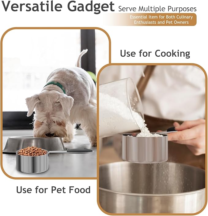 2PCS 1/3CUP(79ml) Dog Cat Food Scoop, Stainless Steel Measuring Cup, Metal Pet Scooper with Inner Precision Scale Measurement